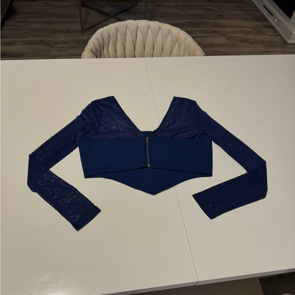 Navy Blue Corset Crop Top Long Sleeve - Picture 10 of 11
